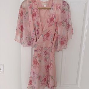 YUMI KIM Flutter Sleeve Chiffon Wrap Mini Dress